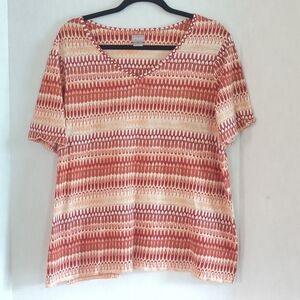 Chico's Orange & Tan Tie Dye V-Neck Short Sleeve  T-shirt Top Size US XL